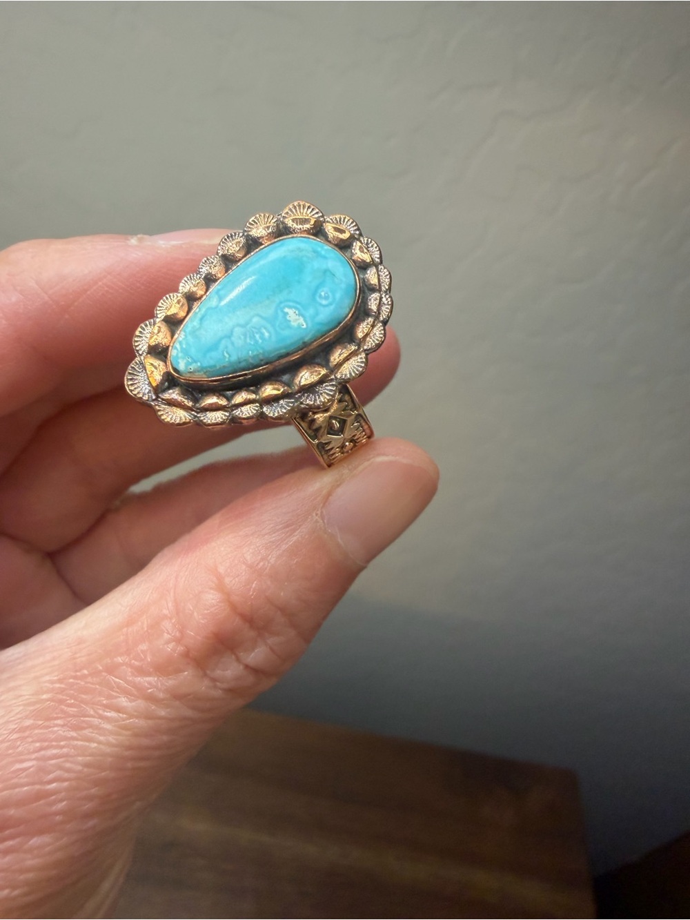 Turquoise Teardrop Statement Copper Ring